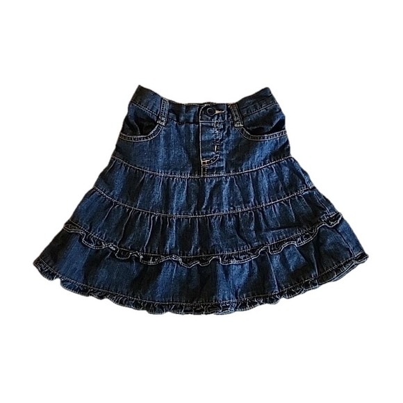 Childrens Place Denim Skirt Tiered Ruffle Elastic Blue Jean Toddler Girl Sz 4T - Picture 1 of 9